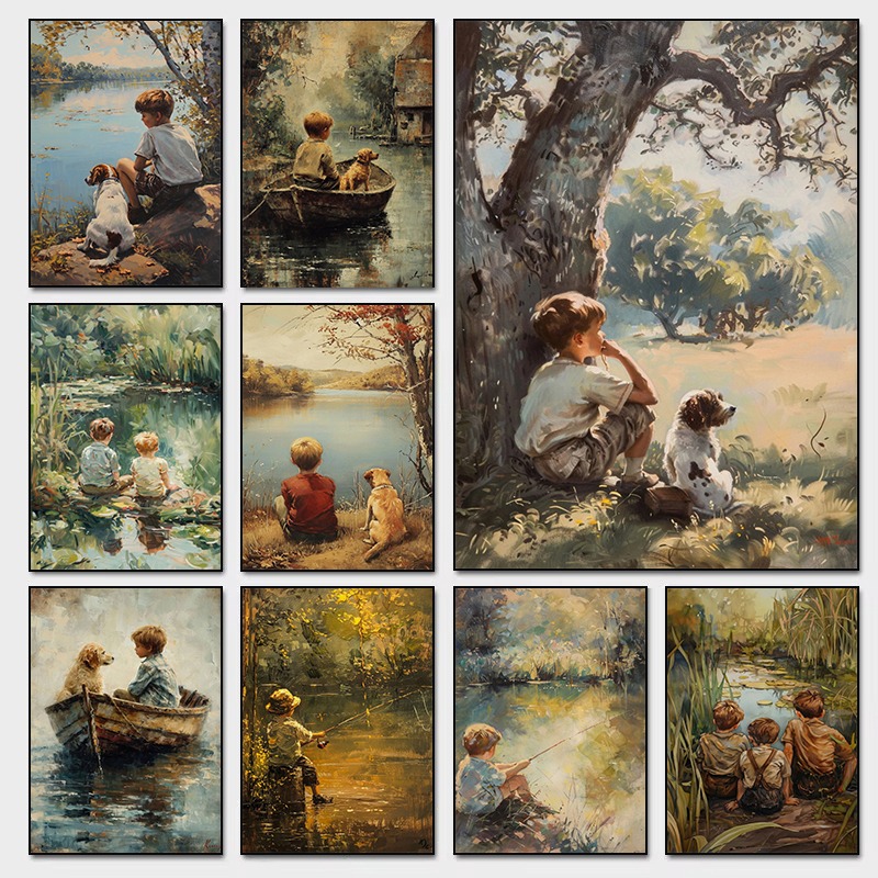 Outdoor Adventure Boys - Affiche d'art Vintage pour chambre de