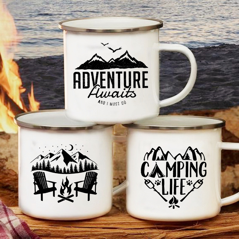 Tasse à café en émail avec poi - Outdoor Adventure Vans avis et prix